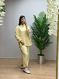 Polo Yaka Oversize Rahat İkili Takım- Sarı