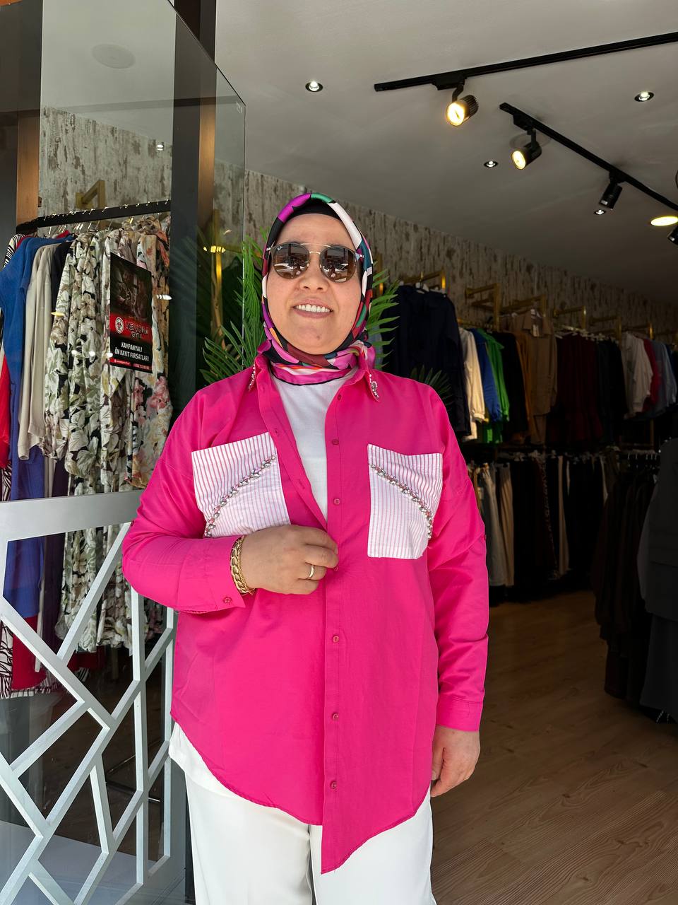 TAŞLI KETEN GÖMLEK -PEMBE