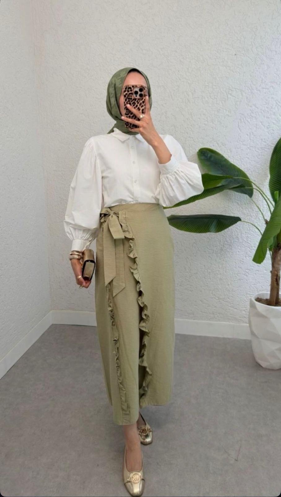 FIRFIR DETAYLI BAĞLAMALI  ETEK -HAKİ