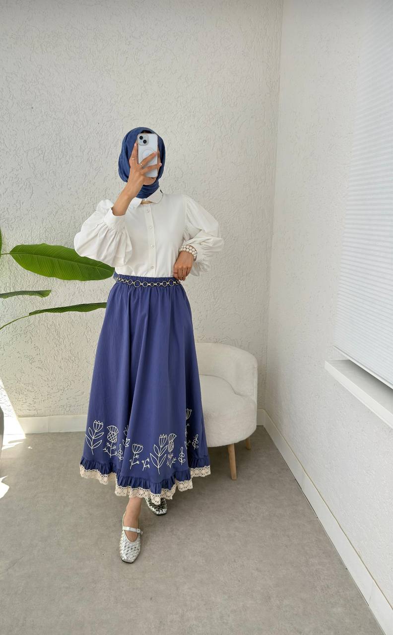 DESENLİ ETEK-STANDART\ MAVİ