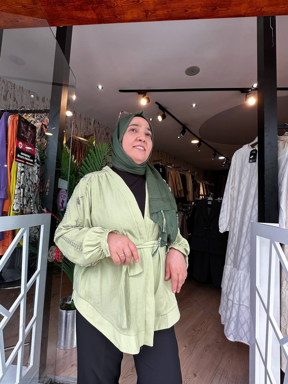 Desenli Kimona - Fıstık Yeşil