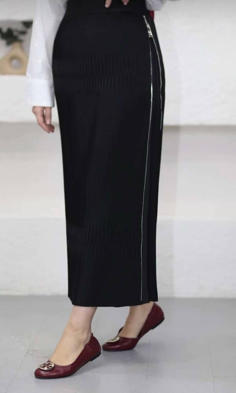 Yandan Fermuarlı Etek - siyah