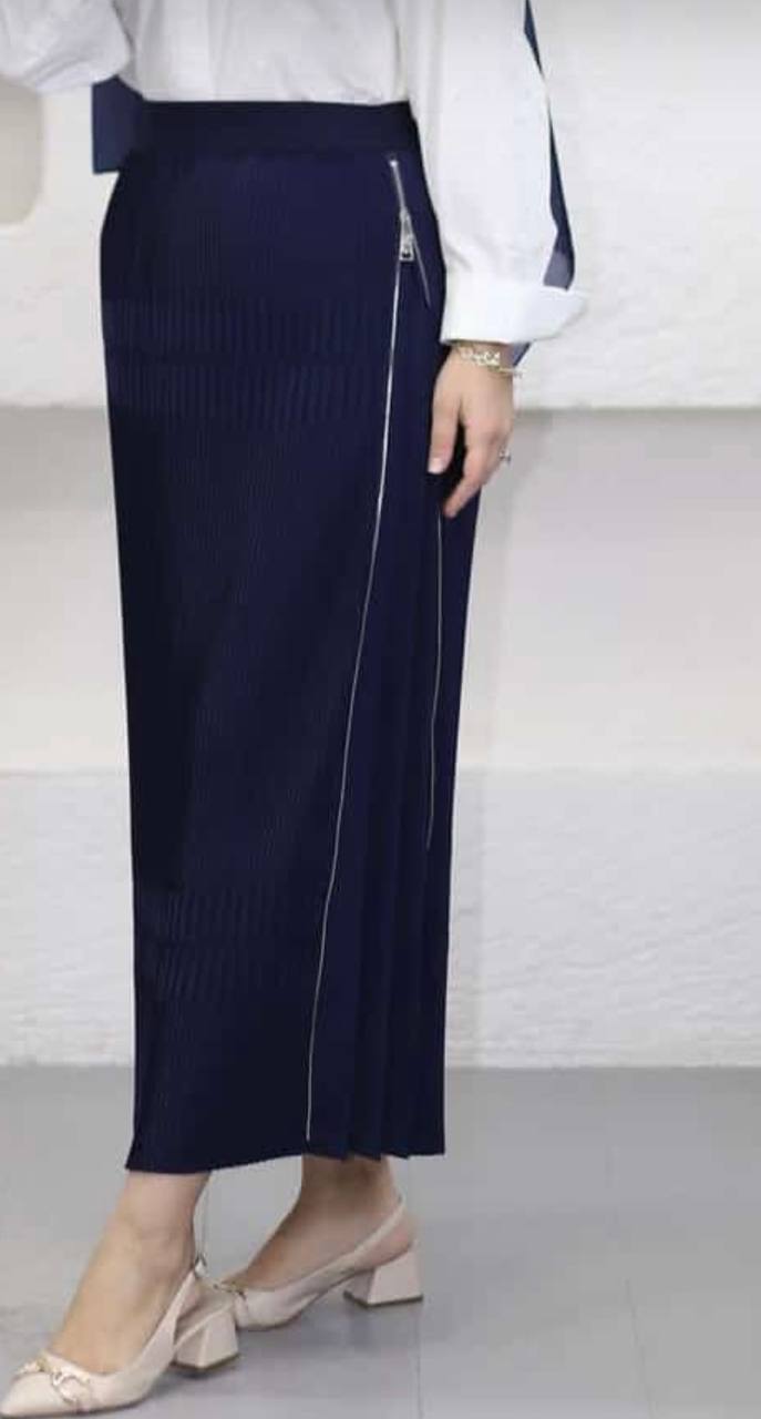 Yandan Fermuarlı Etek - Lacivert